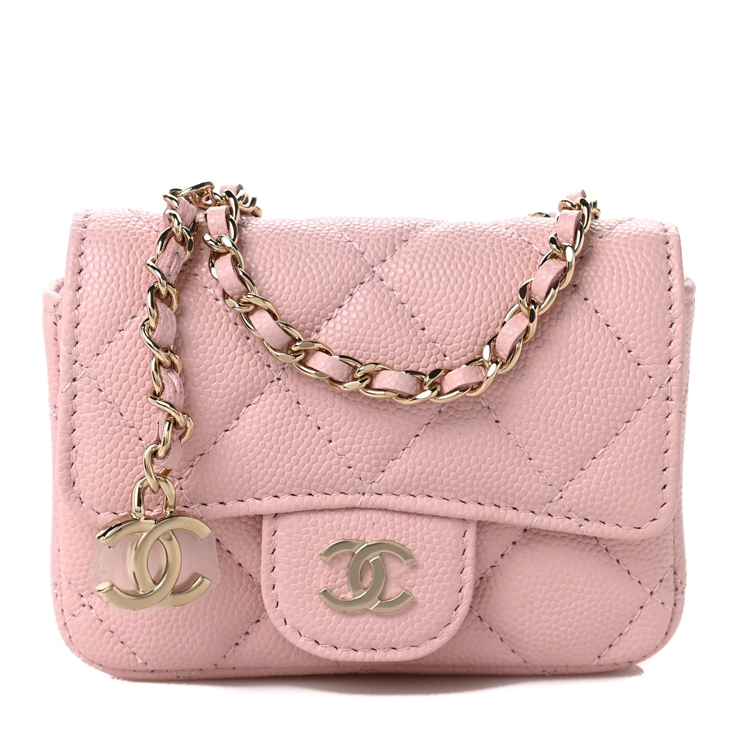 Caviar Quilted Flap Chain Waist Bag Pink
