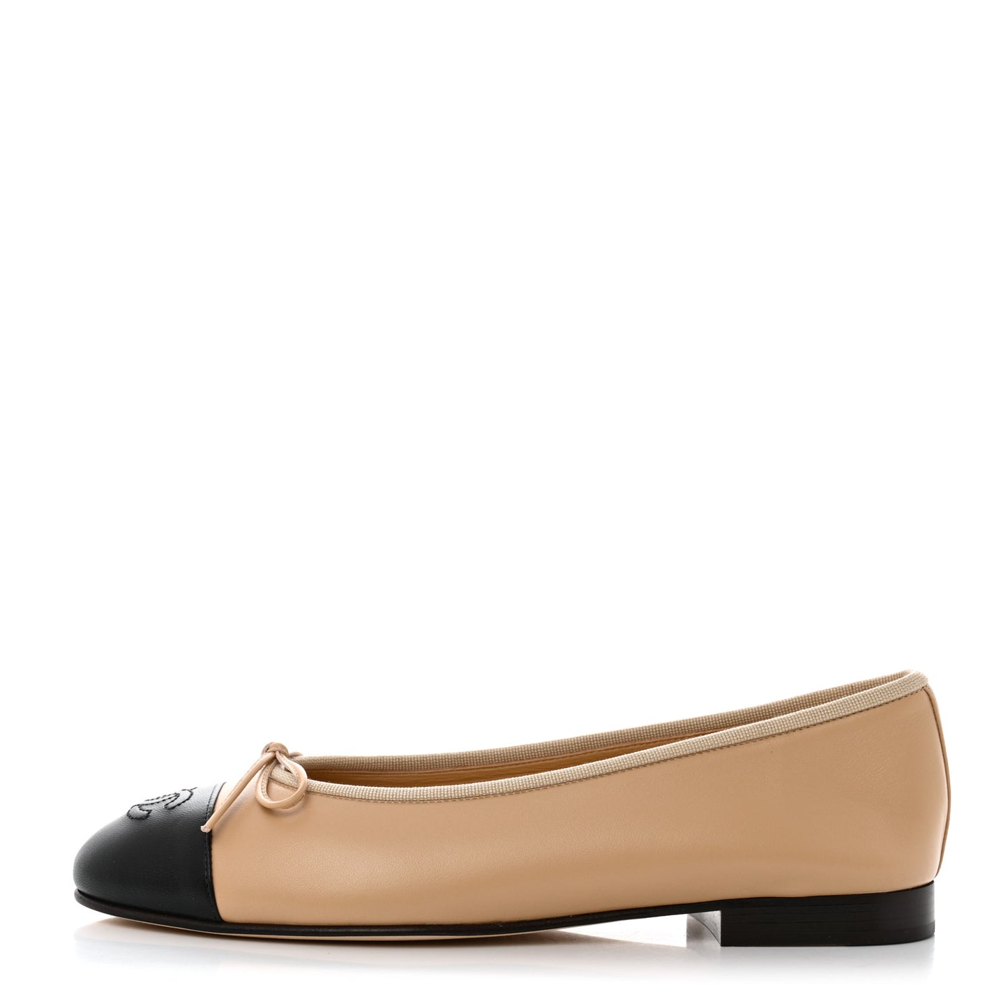 Lambskin Cap Toe CC Ballerina Flats 38.5 Beige Black