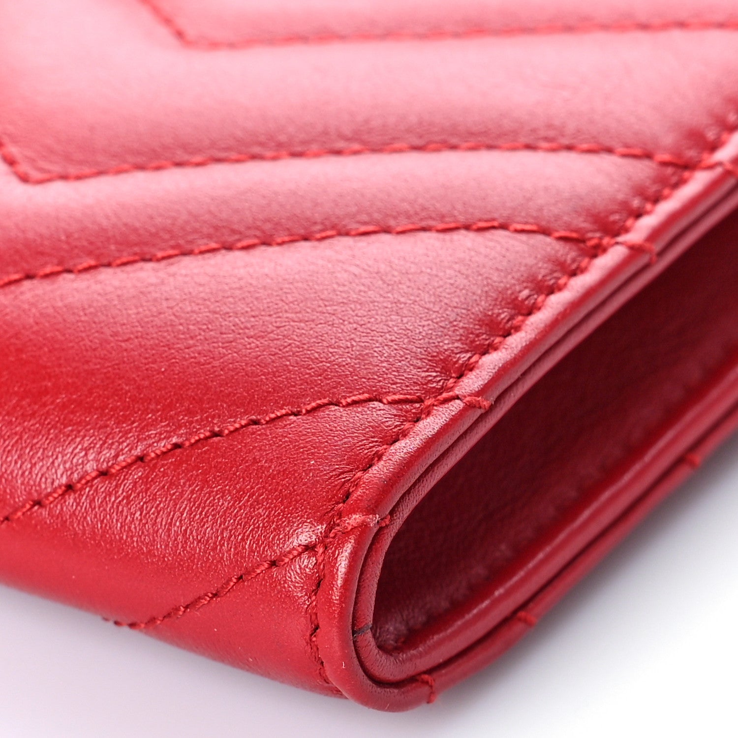 Gucci Calfskin Matelasse Mini GG Marmont Chain Wallet Hibiscus Red 8 of 9