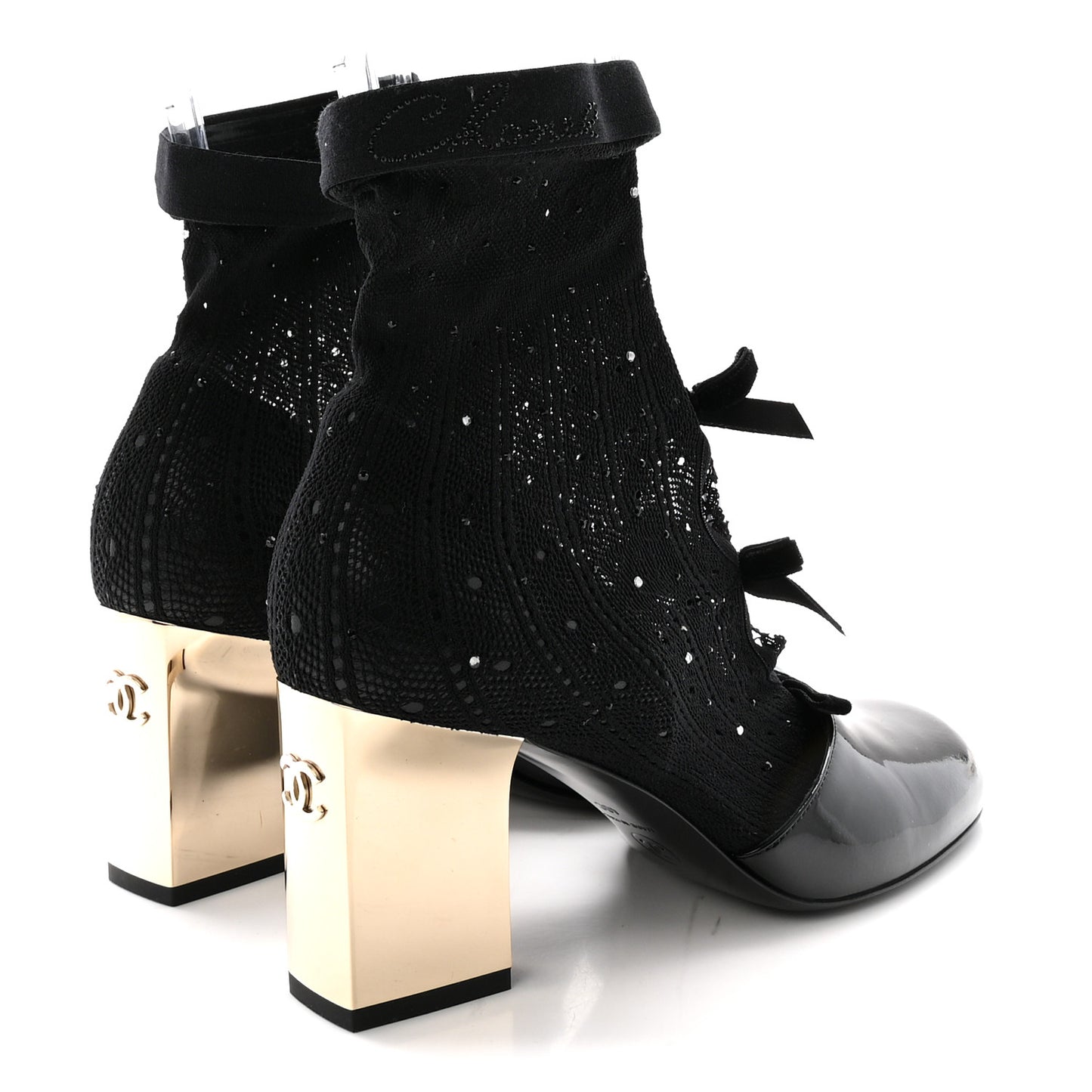 Mixed Fabric Patent Strass Short Boots 40 Black