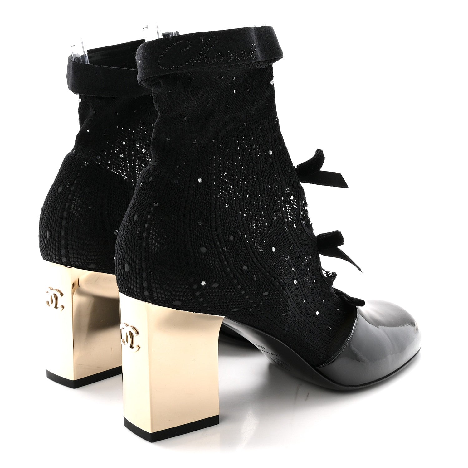 Chanel Mixed Fabric Patent Strass Short Boots 40 Black 5 of 8