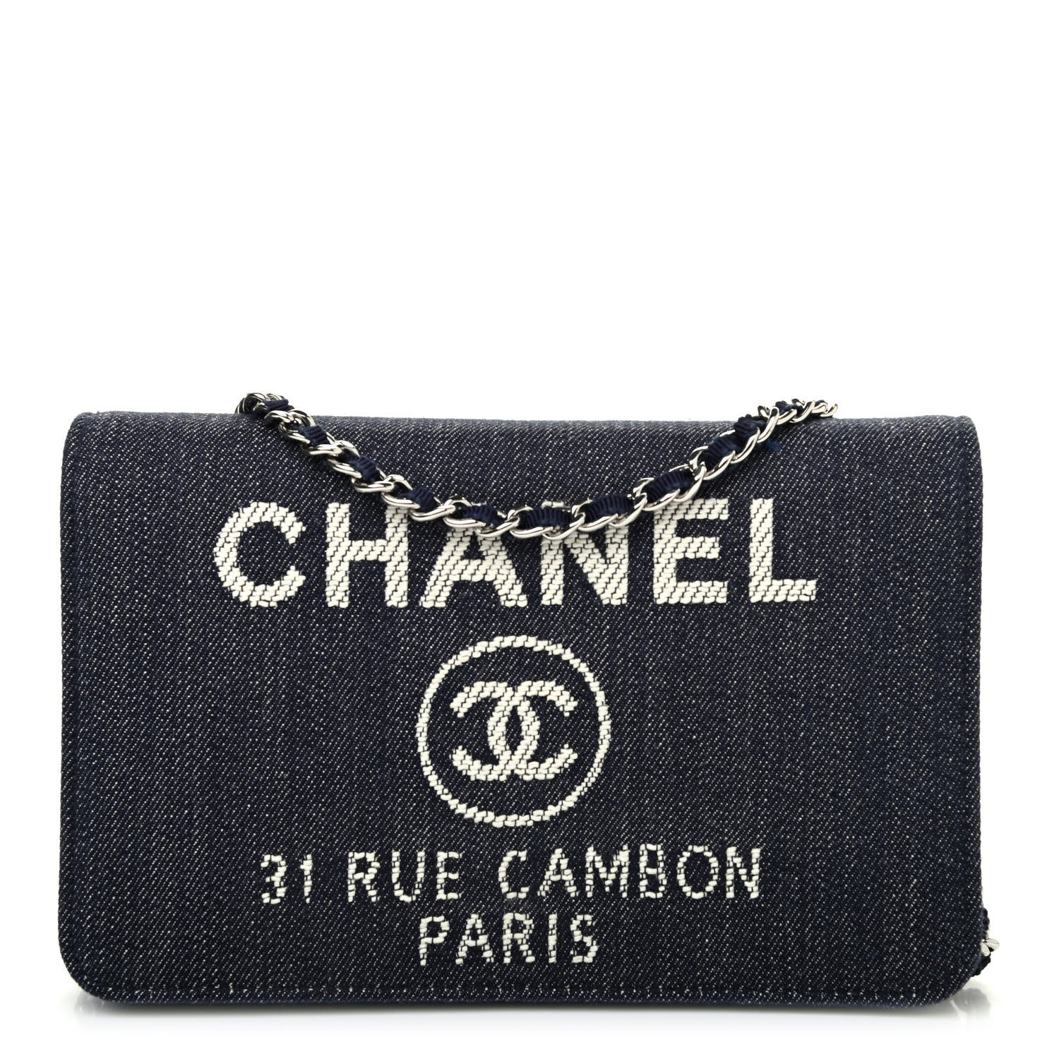 Chanel Canvas Deauville Wallet On Chain WOC Dark Blue 1 of 4