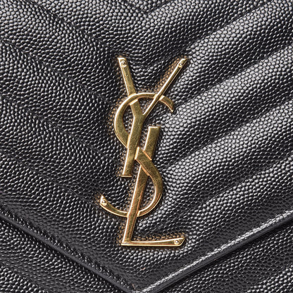 Saint Laurent Grain De Poudre Matelasse Chevron Monogram Chain Wallet Black 9 of 12
