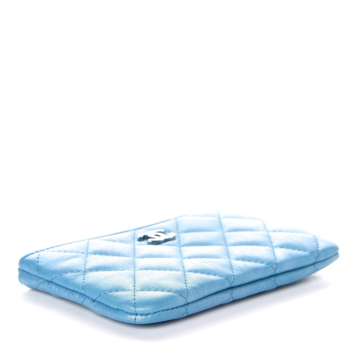 Metallic Lambskin Small Cosmetic Case Turquoise