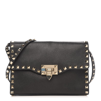 Valentino Garavani Pebbled Calfskin Medium Rockstud Flip Lock Crossbody Bag Black 1 of 14