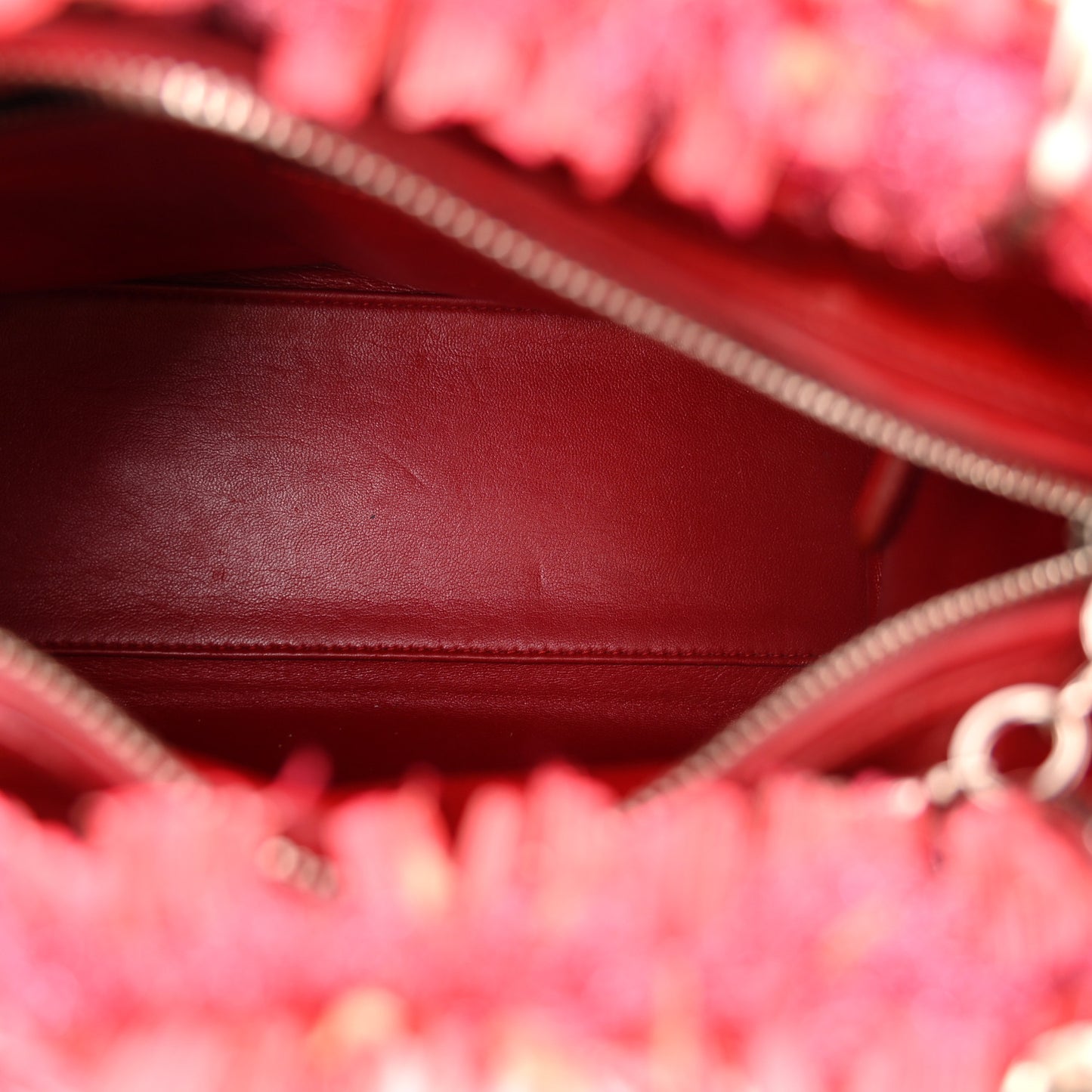Tweed Fringe Rhinestone Medium Lady Dior Red