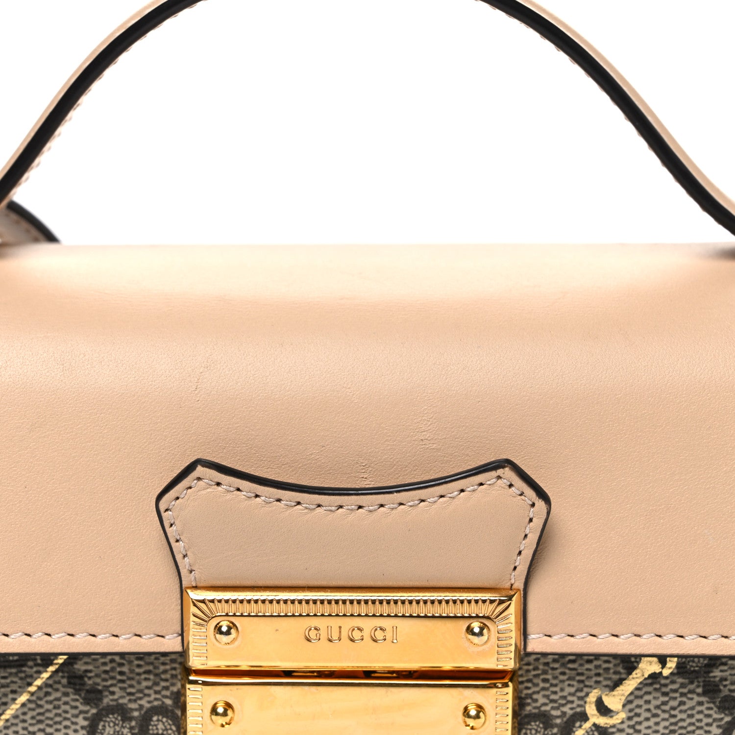Gucci GG Supreme Monogram Calfskin Horsebit Print Mini Padlock Top Handle Shoulder Bag Beige Ebony Light Pink 8 of 12