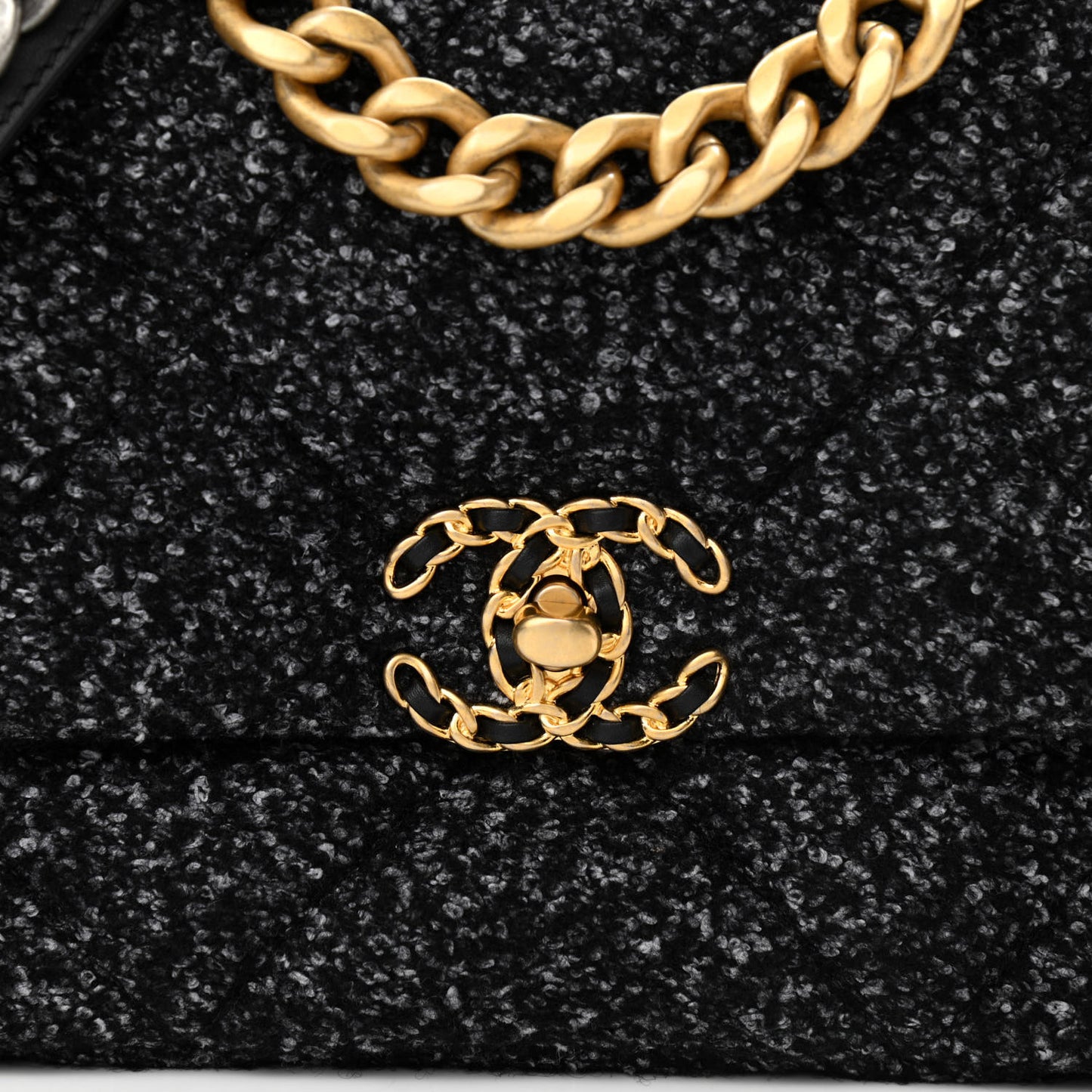 Tweed Quilted Medium Chanel 19 Flap Black Grey