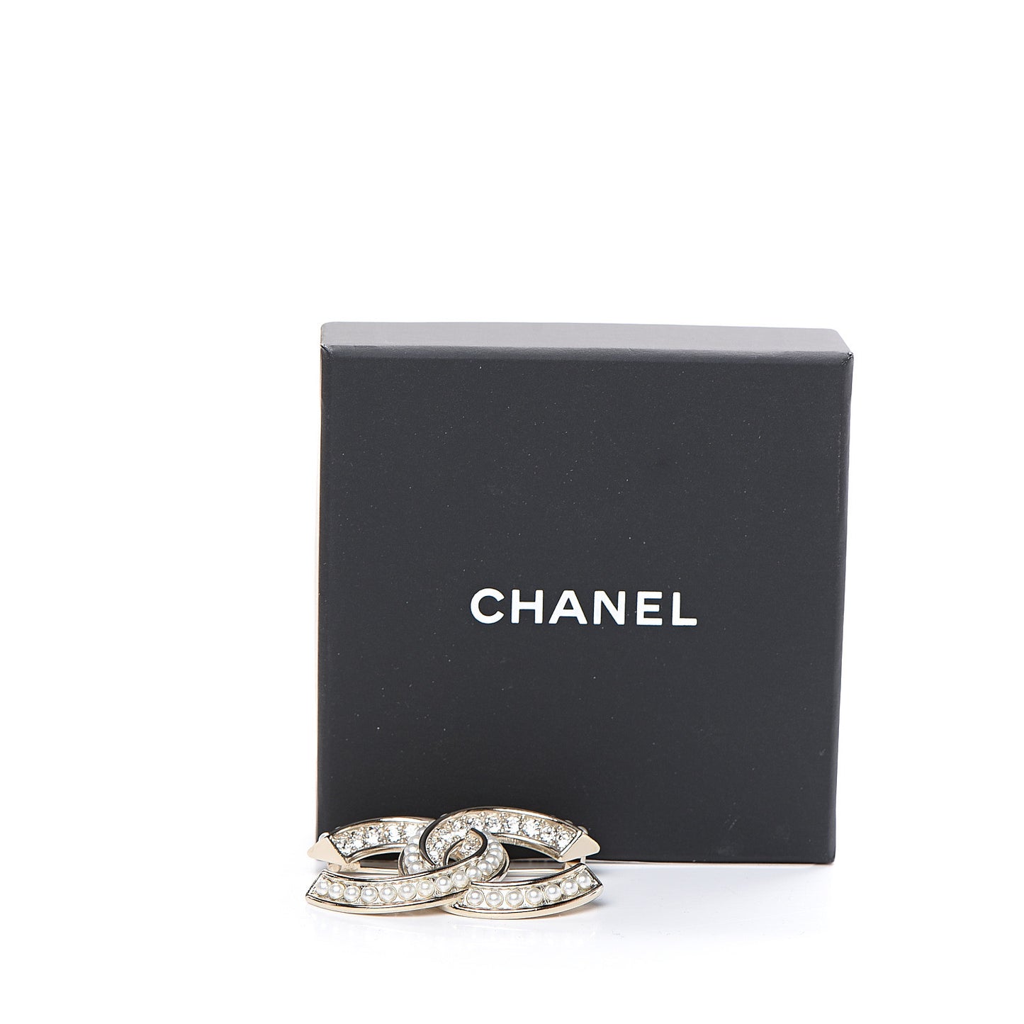 Crystal Pearl Chain Mania CC Earrings Gold