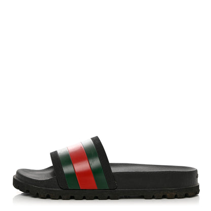 Gucci Rubber Web Mens Lug Sole Slide Sandals 10 Black Green Red 1 of 11