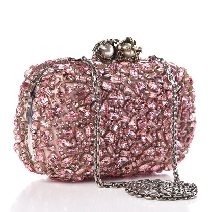 Alexander McQueen Crystal Nappa Queen and King Skull Box Chain Clutch Pink 3 of 9