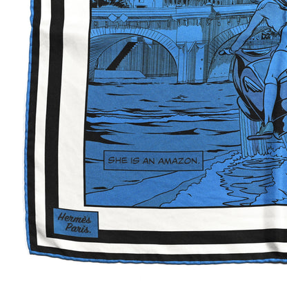 Hermes Silk Carre Wow Double Face Scarf 90 Bleu Vert Bleu Dur 4 of 7
