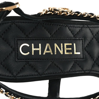 Chanel Silk Satin Pearl Chain CC Sandals 37.5 Black 8 of 10