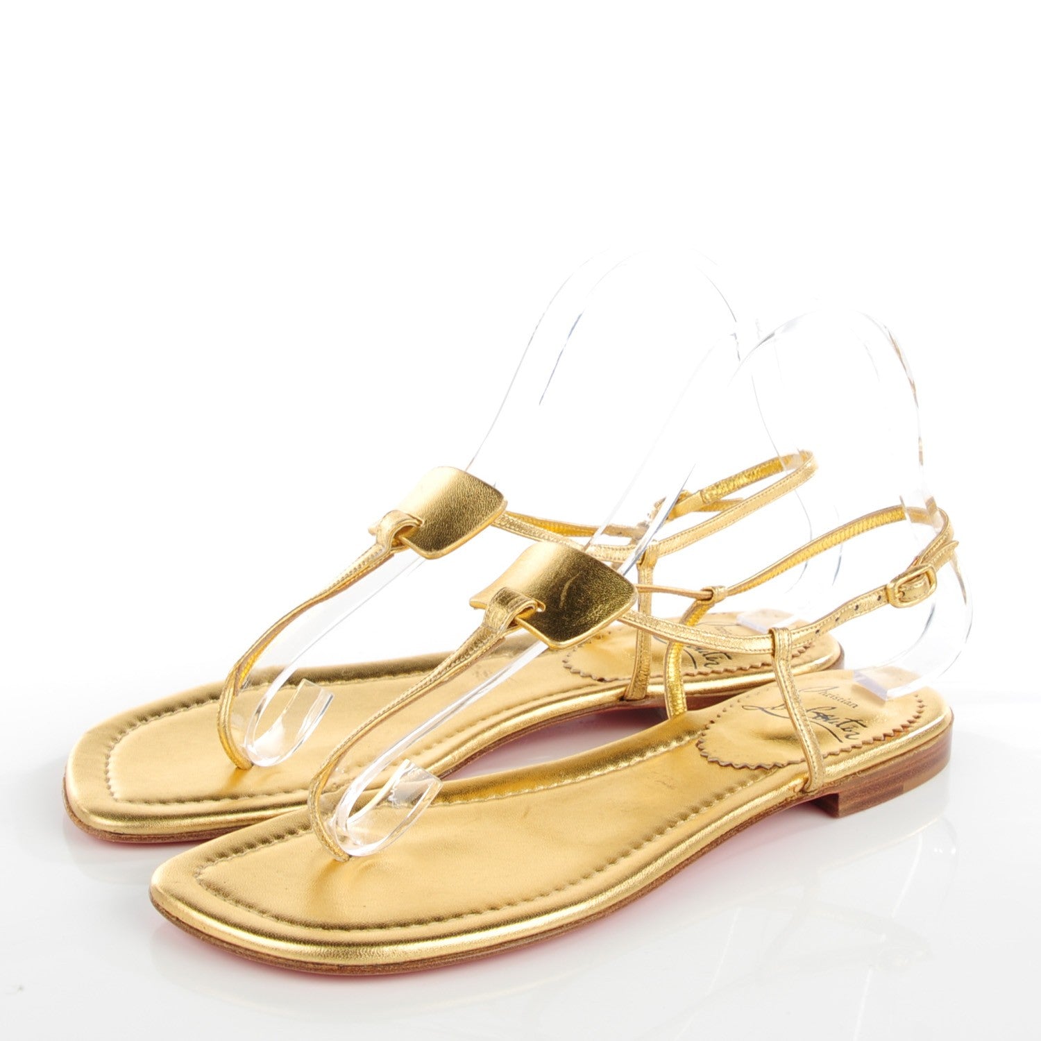 Christian Louboutin Metallic Flat Sandals 38.5 Gold 8 of 12