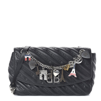 Balenciaga Calfskin Charms Logo Matelasse M BB Round Shoulder Bag Black 1 of 8