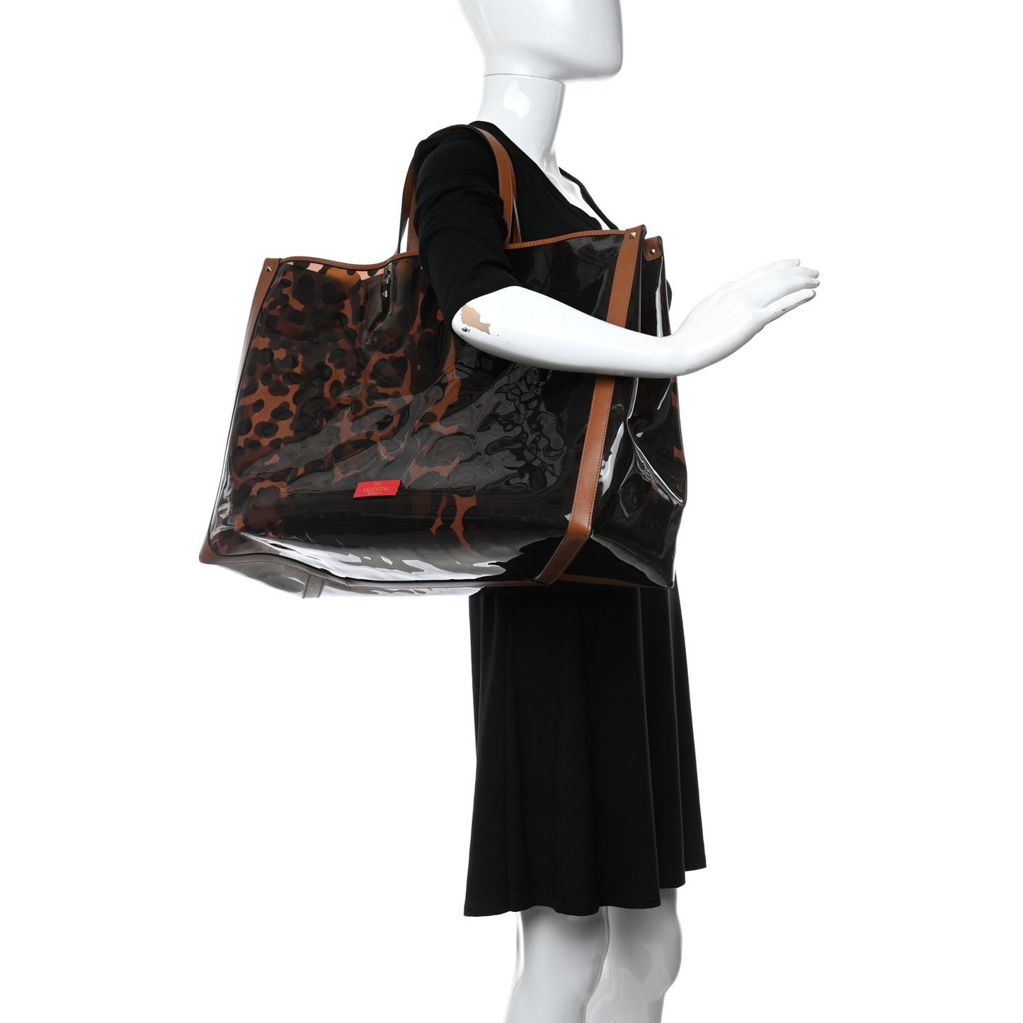 PVC Leopard Print Large Rockstud Shopping Tote Brown