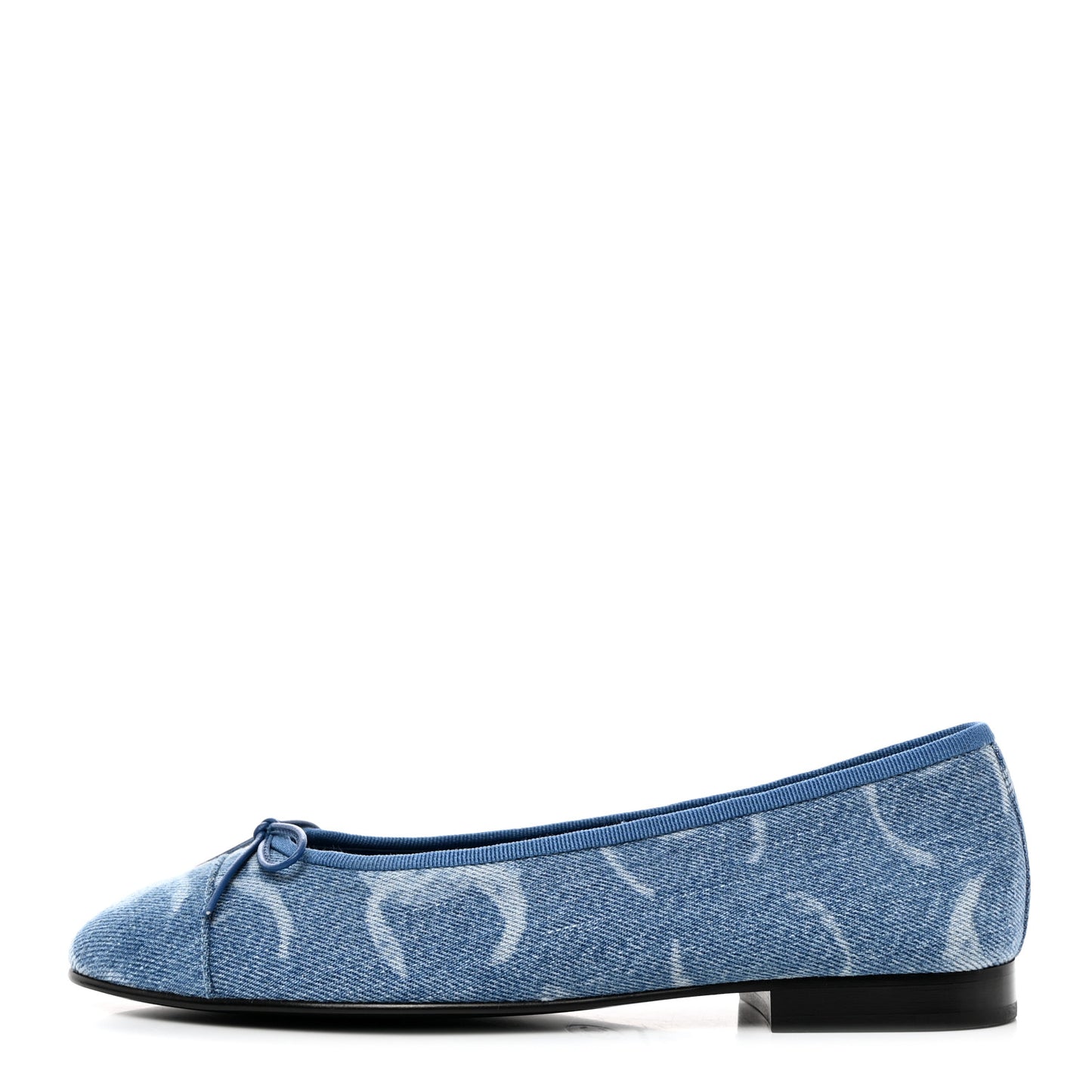 Denim Printed CC Cap Toe Ballerina Flats 37.5 Light Blue White