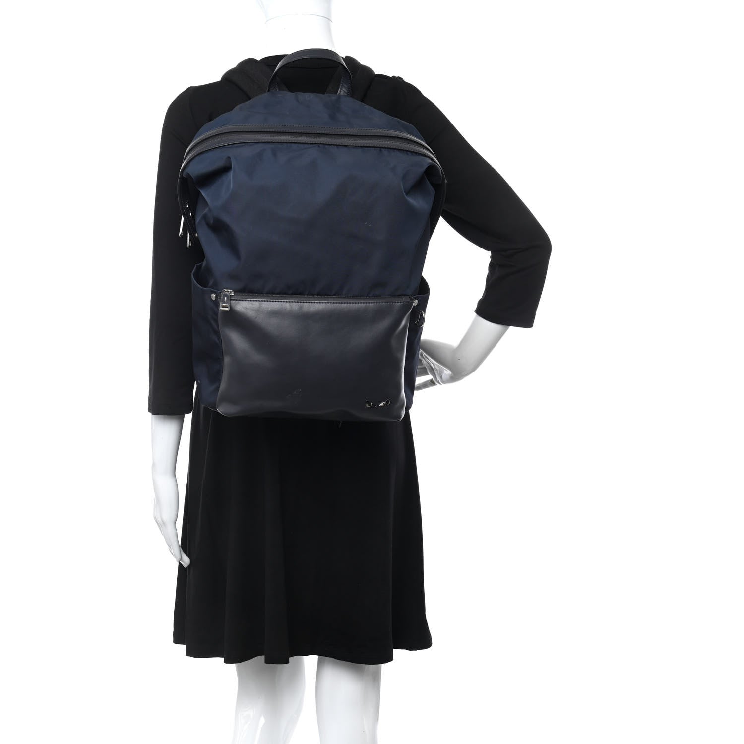 Fendi Nylon Vitello Century Opaco Mini Bug Eyes Backpack Navy 2 of 19