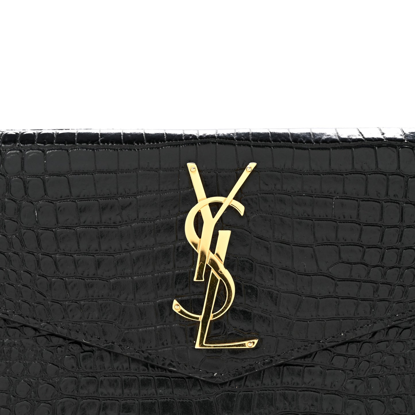 Calfskin Crocodile Embossed Uptown Monogram Clutch Black