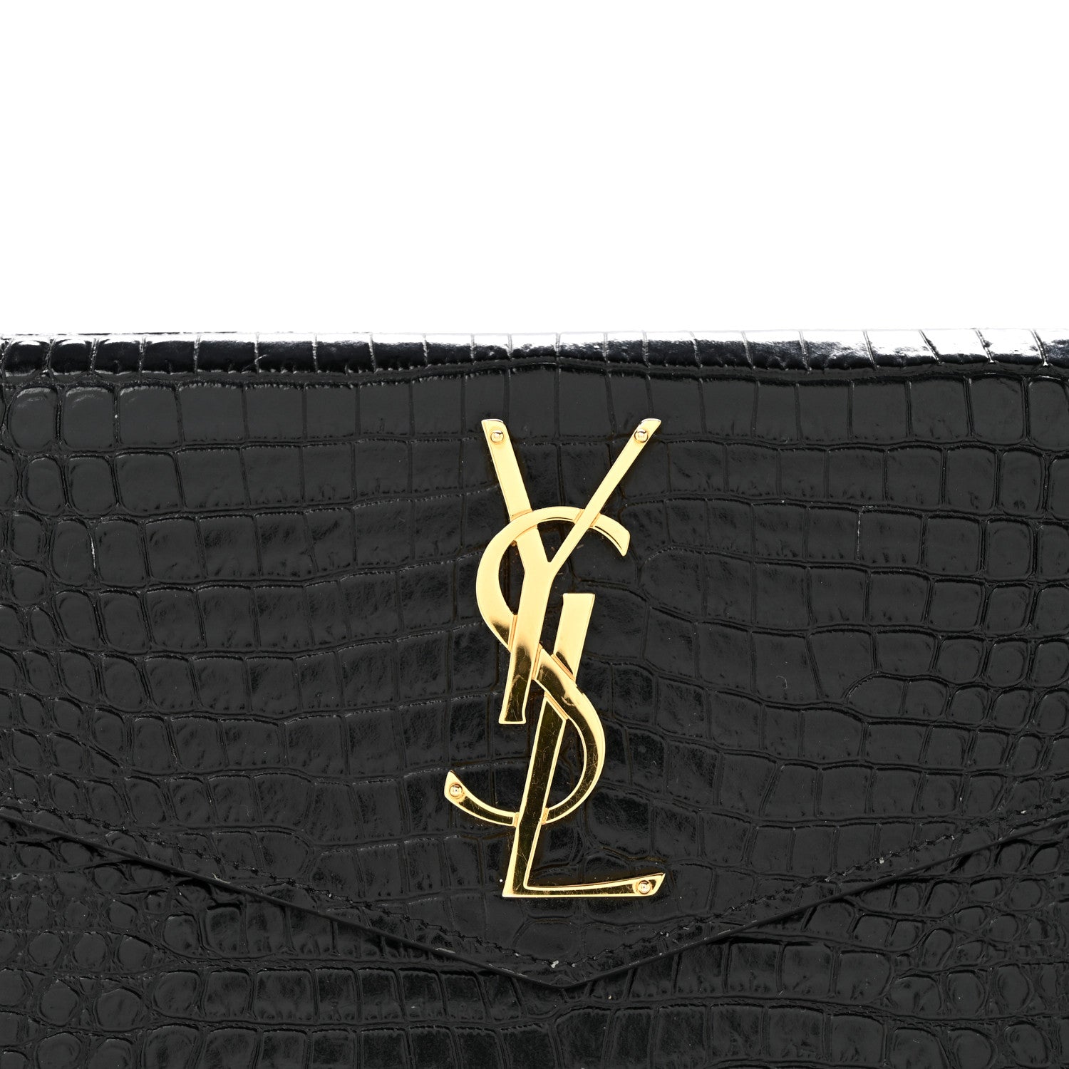 Saint Laurent Calfskin Crocodile Embossed Uptown Monogram Clutch Black 13 of 15