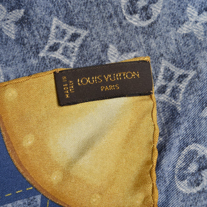 Louis Vuitton Silk Monogram Denim Bandana Scarf Blue 4 of 5