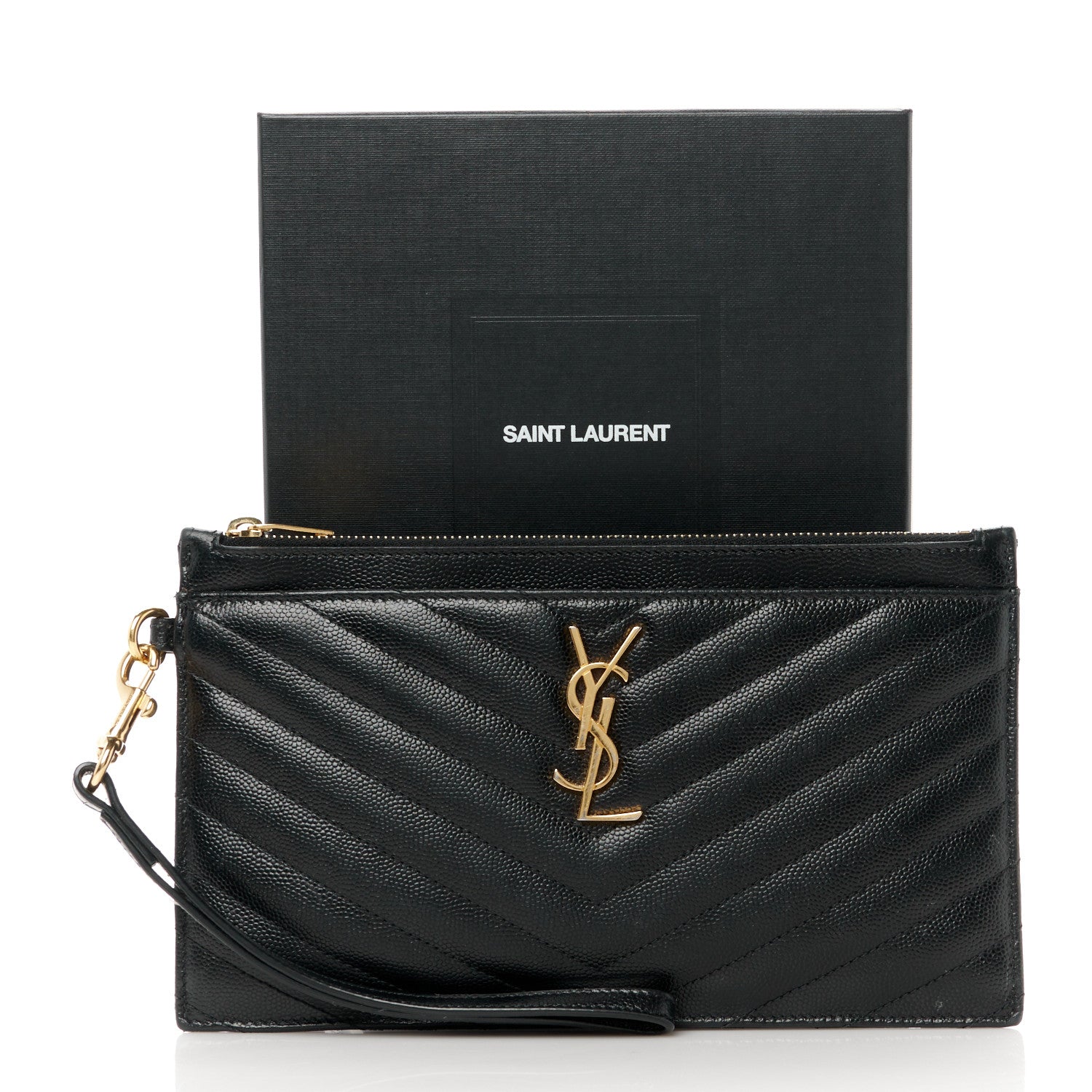 Saint Laurent Grain De Poudre Chevron Monogram Large Bill Pouch Black 12 of 12