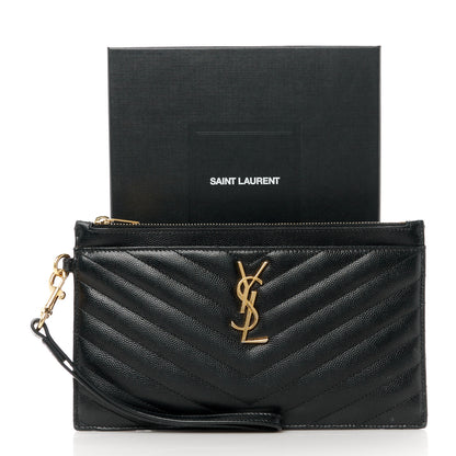 Saint Laurent Grain De Poudre Chevron Monogram Large Bill Pouch Black 12 of 12