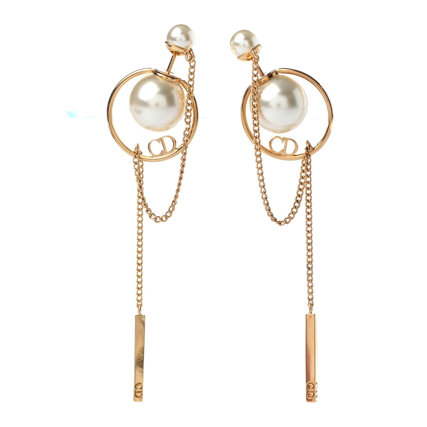 Christian Dior Pearl Tribales Dangle Chain Earrings Gold 1 of 4