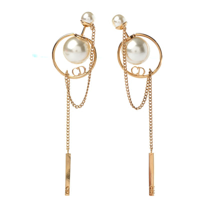 Christian Dior Pearl Tribales Dangle Chain Earrings Gold 1 of 4
