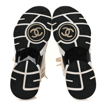 Chanel Knit Fabric Suede Calfskin Womens CC Sneakers 38.5 Ivory 7 of 13