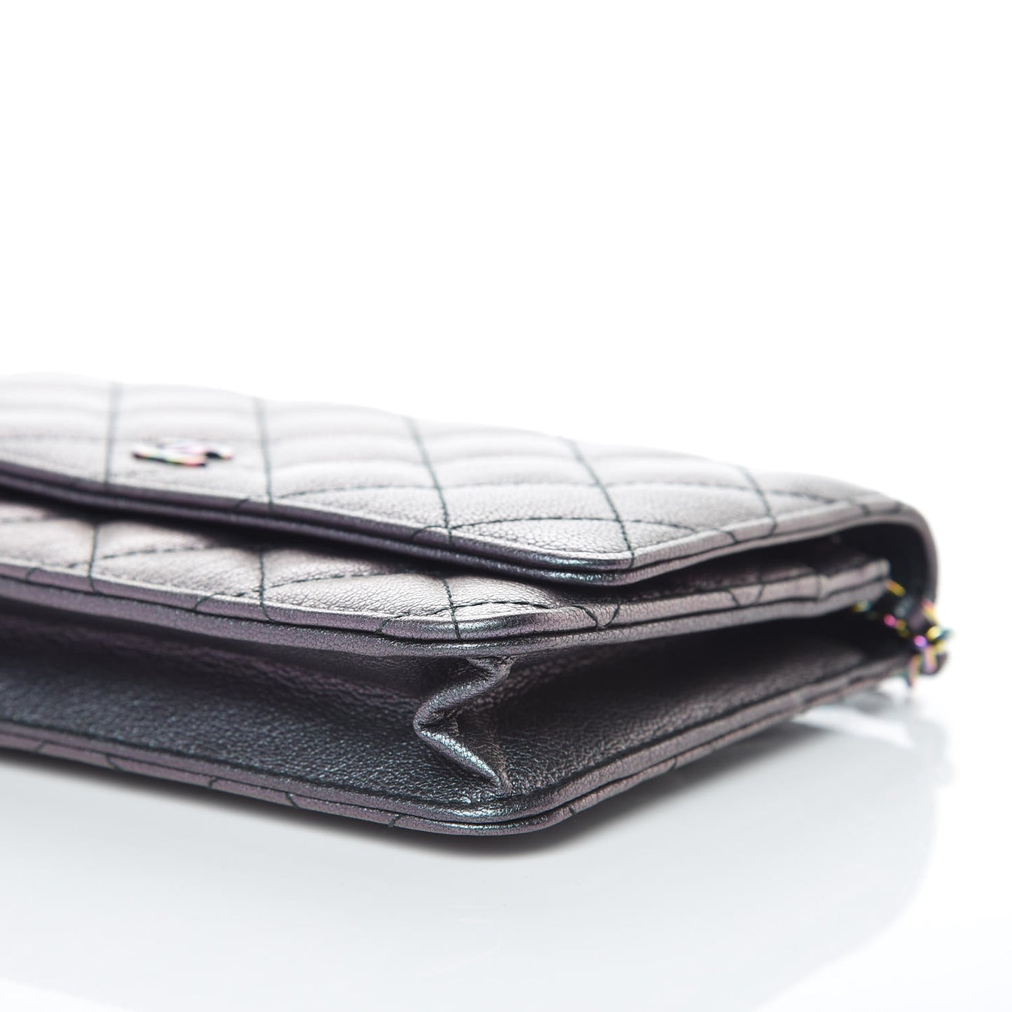 Iridescent Goatskin Quilted Wallet On Chain WOC Purple