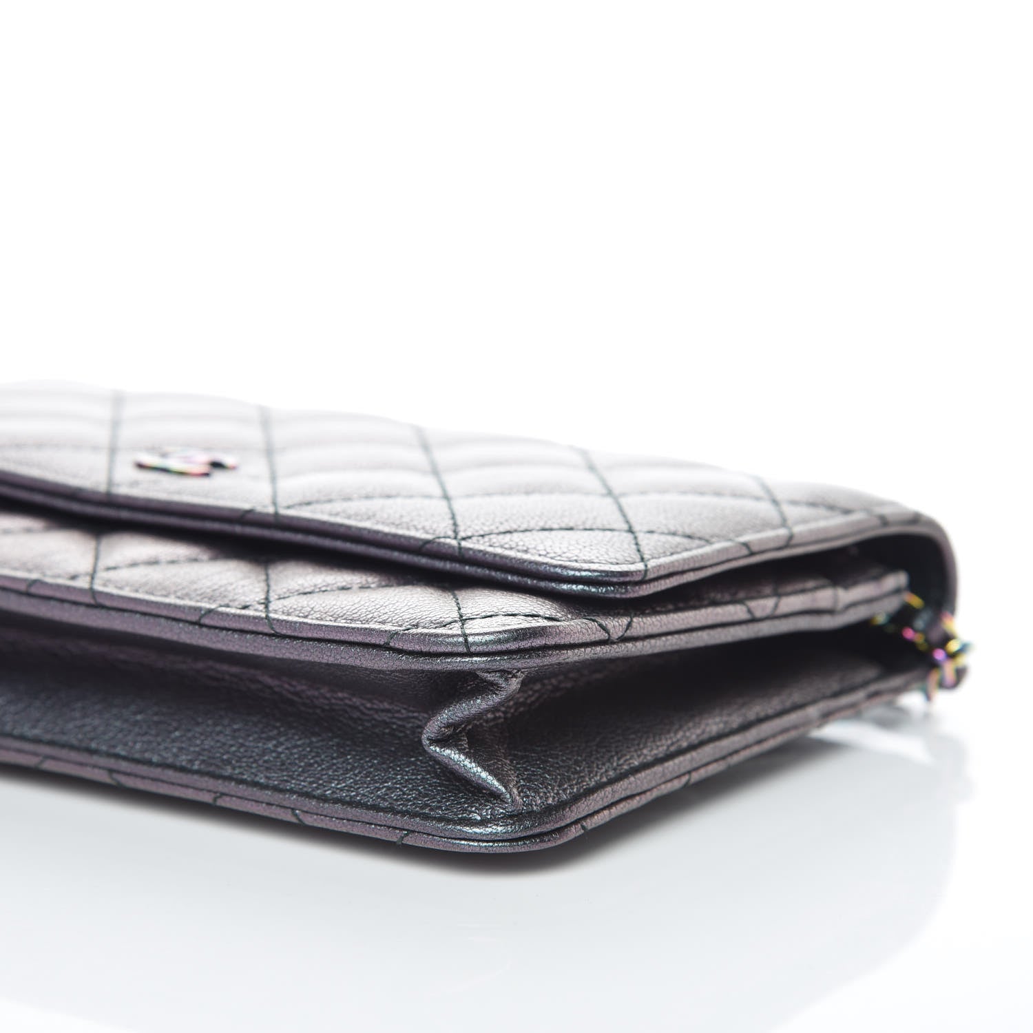 Chanel Iridescent Goatskin Quilted Wallet On Chain WOC Purple 10 of 10