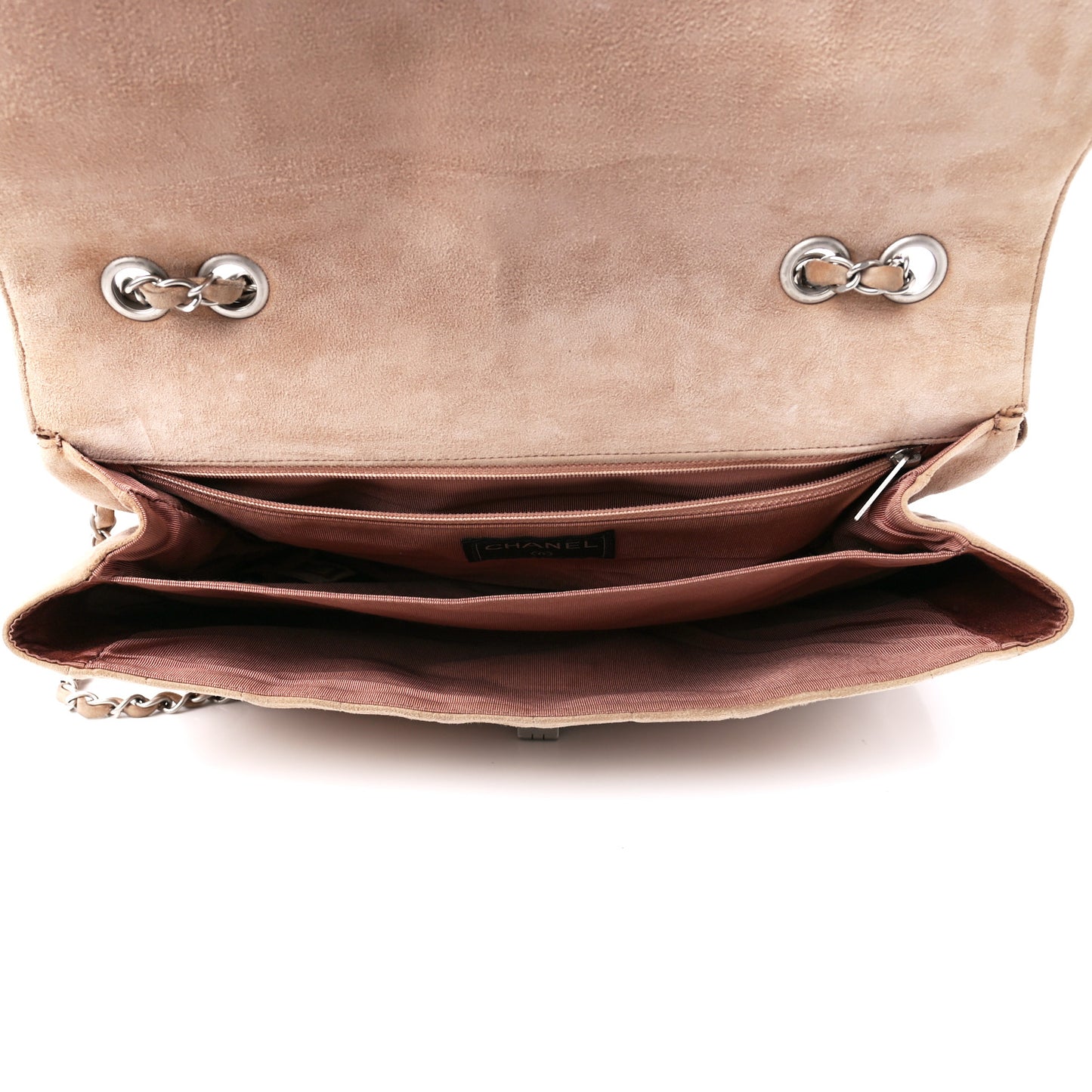 Suede Chocolate Bar Mademoiselle Flap Beige