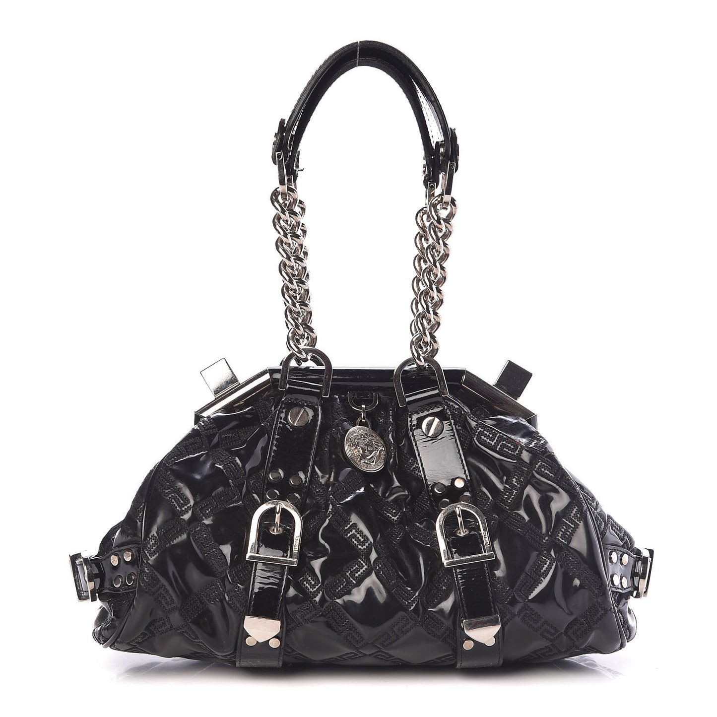 Patent Quilted Satchel Black