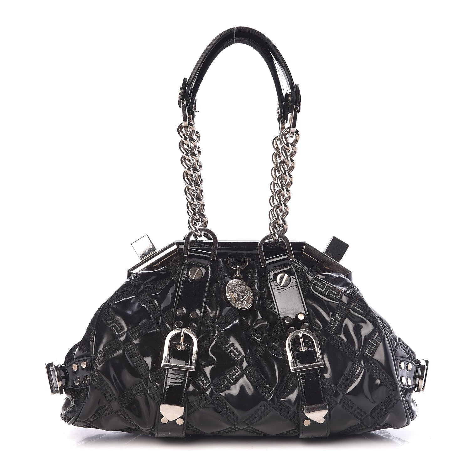 Versace Patent Quilted Satchel Black 1 of 8