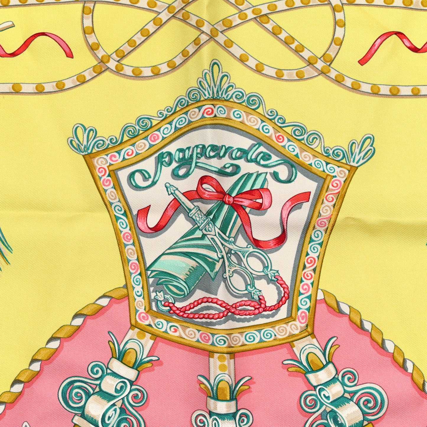 Silk Paperoles Scarf 90 Jaune Soufre Vert D Eau Rose