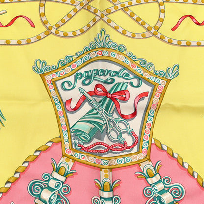 Hermes Silk Paperoles Scarf 90 Jaune Soufre Vert D Eau Rose 3 of 5