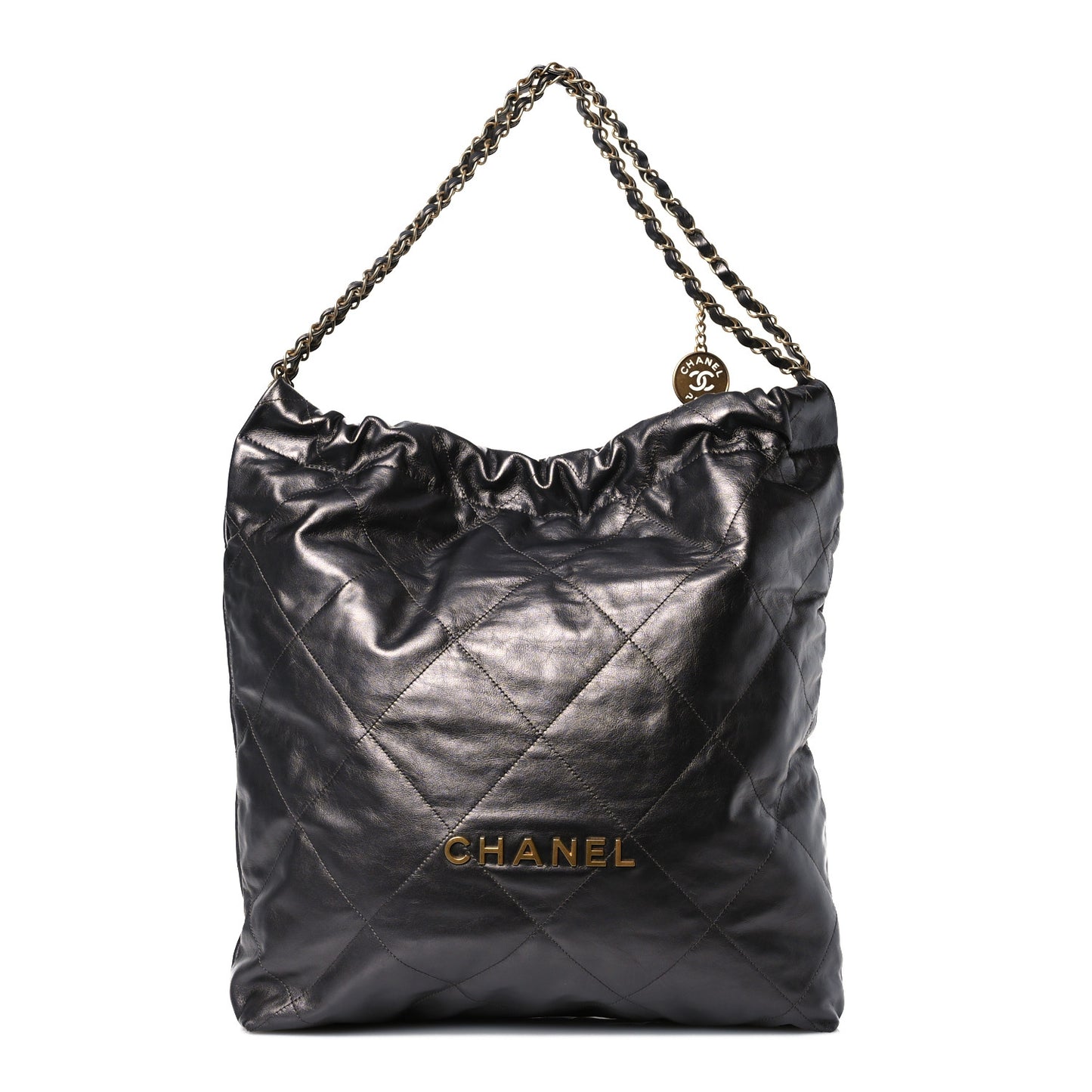Shiny Calfskin Quilted Large Chanel 22 Grey