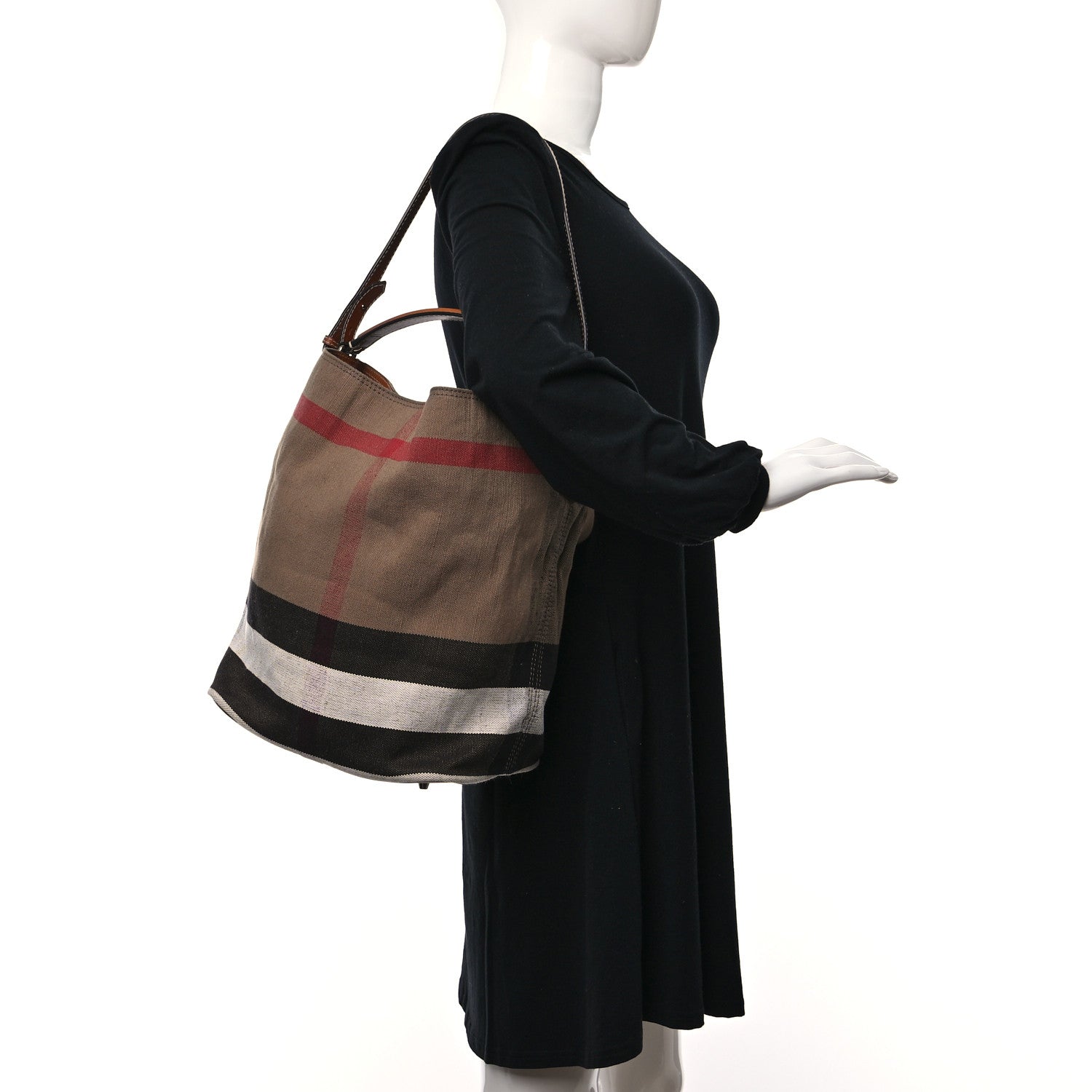 Burberry Canvas Mega Check Medium Ashby Bucket Bag Brown 2 of 14