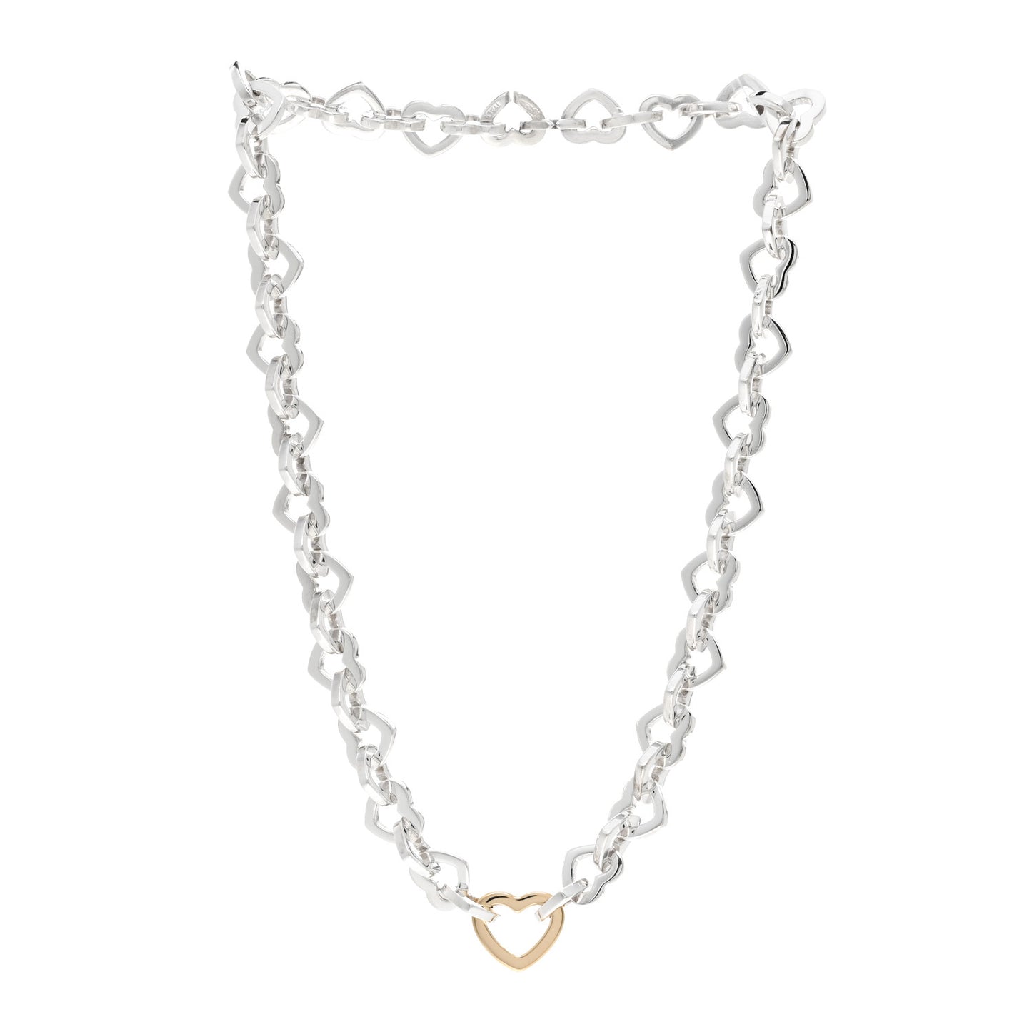 Sterling Silver 18K Yellow Gold Heart Link Necklace