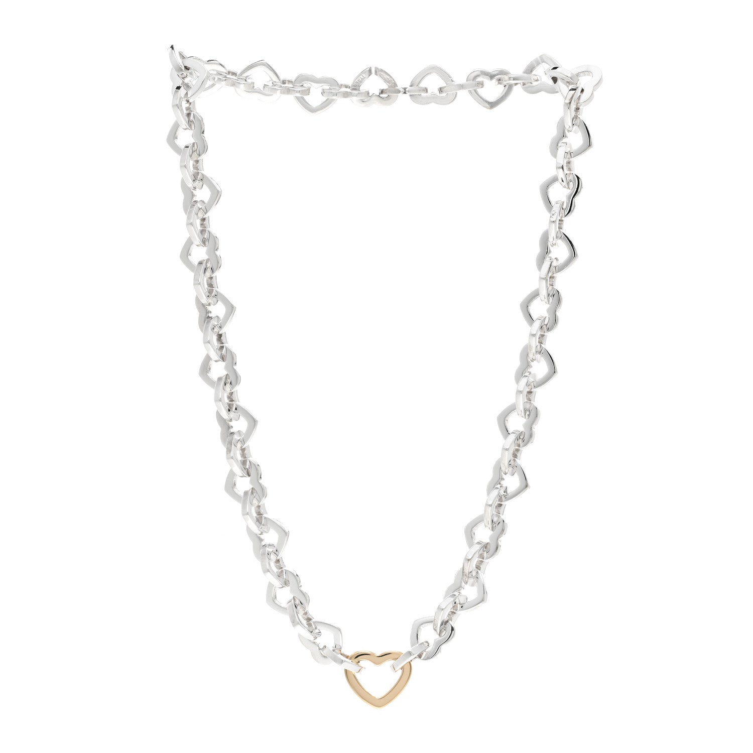Tiffany Sterling Silver 18K Yellow Gold Heart Link Necklace 3 of 4