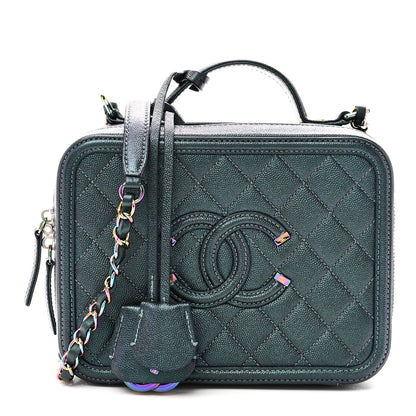 Chanel Iridescent Caviar Quilted Medium CC Filigree Vanity Case Dark Turquoise 1 of 11