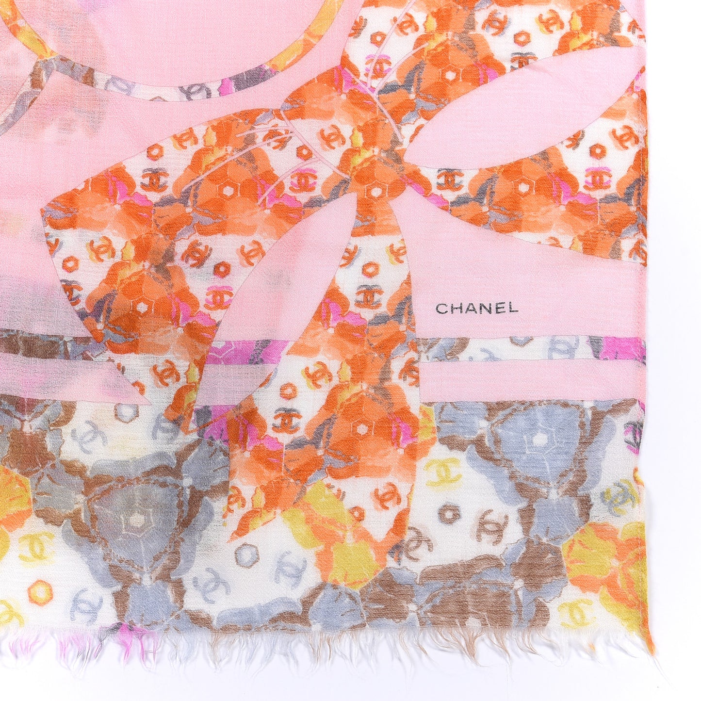 Cashmere Silk CC Camellia Fringe Scarf Pink