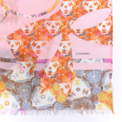 Chanel Cashmere Silk CC Camellia Fringe Scarf Pink 3 of 4