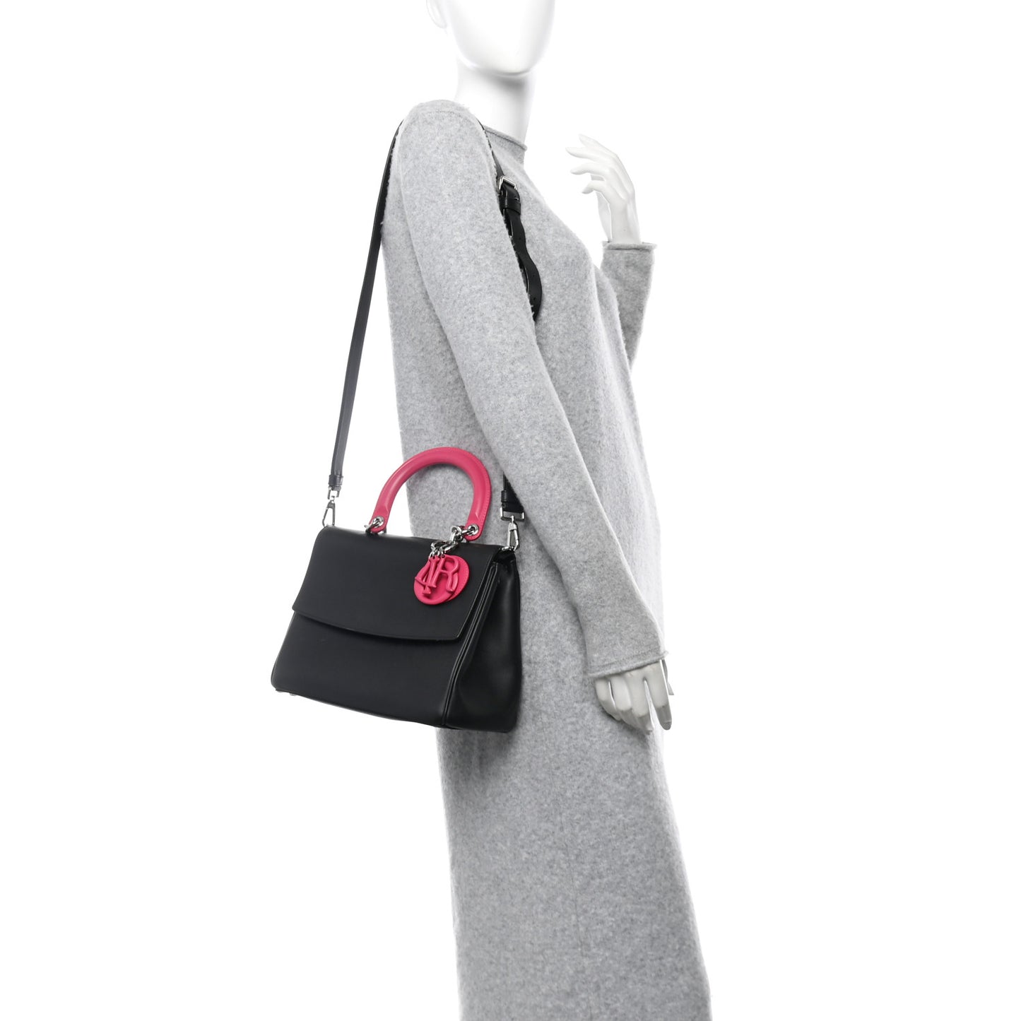 Smooth Calfskin Small Bi-Color Be Dior Flap Black Pink