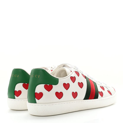 Gucci Calfskin Miro Soft Web Heart Cut Out Womens Ace Sneakers 41 White Light Hibiscus Red New Shamarock 4 of 12