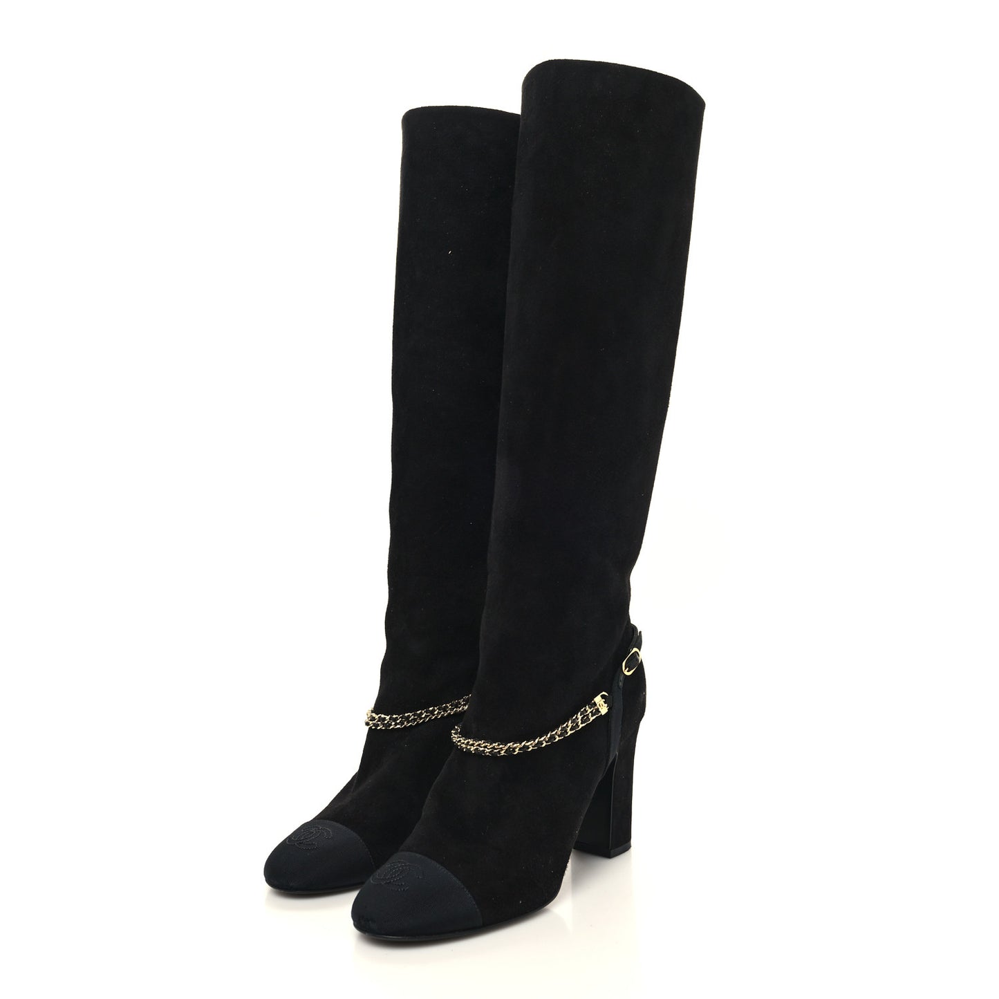 Suede Grosgrain Cap Toe Chain Boots 36.5 Black