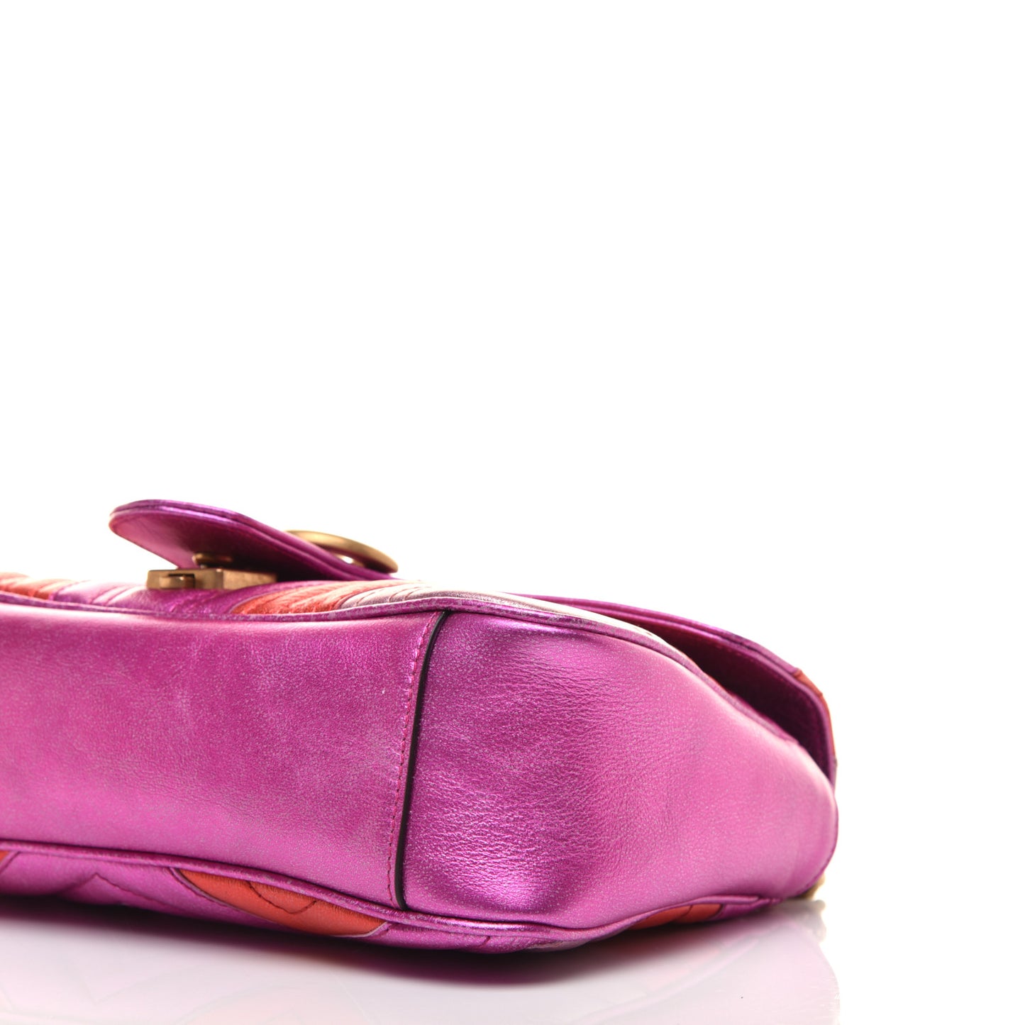 Metallic Calfskin Matelasse Small GG Marmont Shoulder Bag Fuchsia