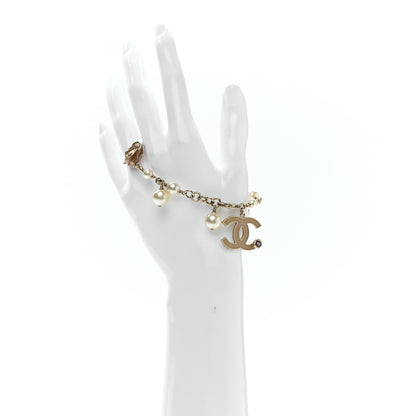 Chanel Pearl CC Camellia Charm Bracelet Beige Gold 2 of 4