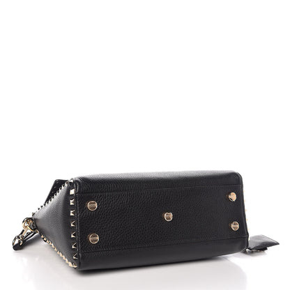 Valentino Garavani Pebbled Calfskin Rockstud Top Handle Shoulder Bag Black 4 of 9